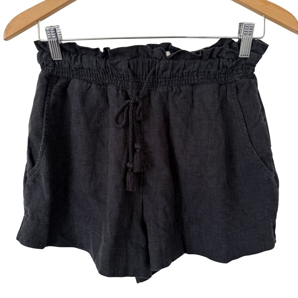 Abercrombie Fitch Black Linen High Rise Drawstring Shorts Small Preppy Minimal